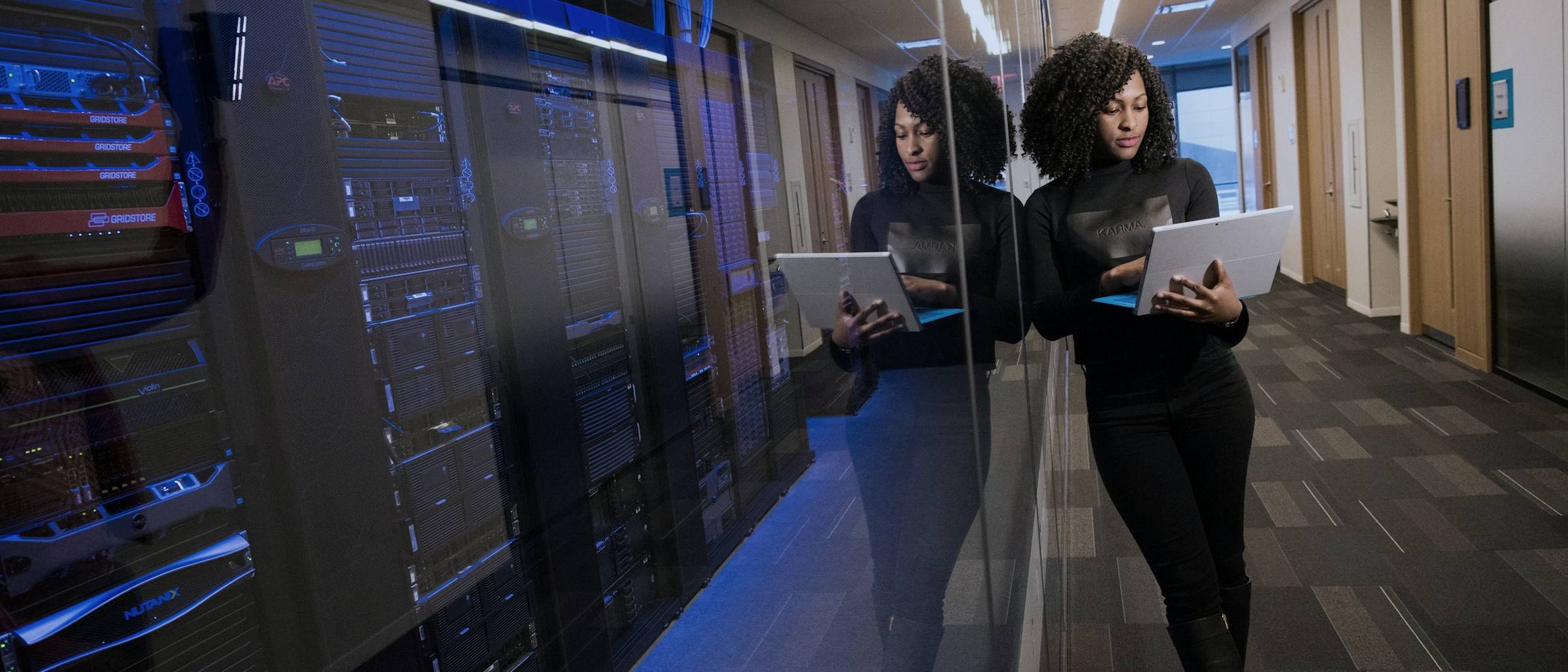 Engineers working in a data centre